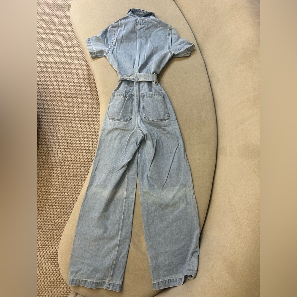 Women's Light Blue Denim Jumpsuit - Picture 3 of 6
